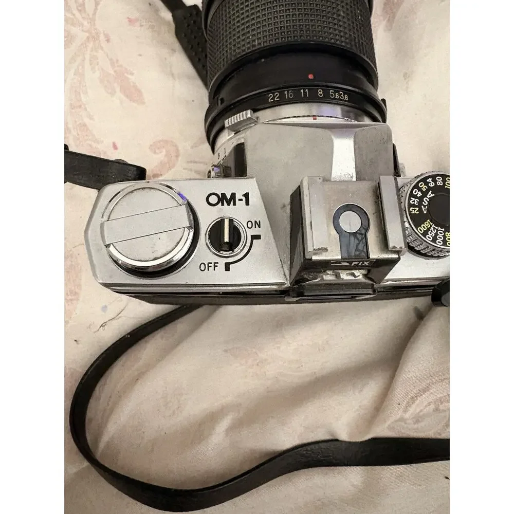 Olympus OM-1 Film Camera W/ Vivitar 75-205mm F3.8 Auto Focus Lens And Arm Sling